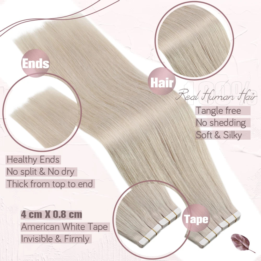 Tape in Hair Extensions Human Hair Real Natural Brazilian Remy Hair Straight