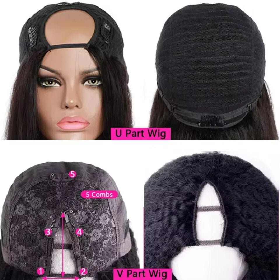 Kinky Straight V Part Wig Glueless Wig Human Hair Ready To Wear