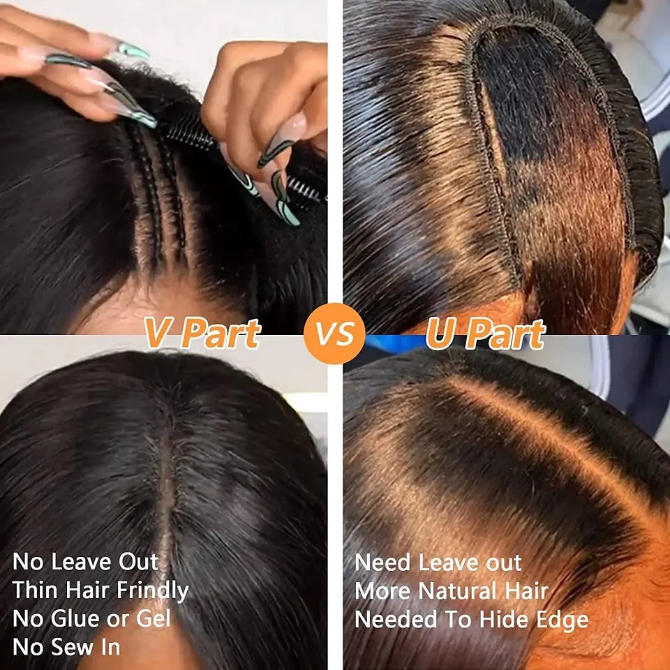 Kinky Straight V Part Wig Glueless Wig Human Hair Ready To Wear