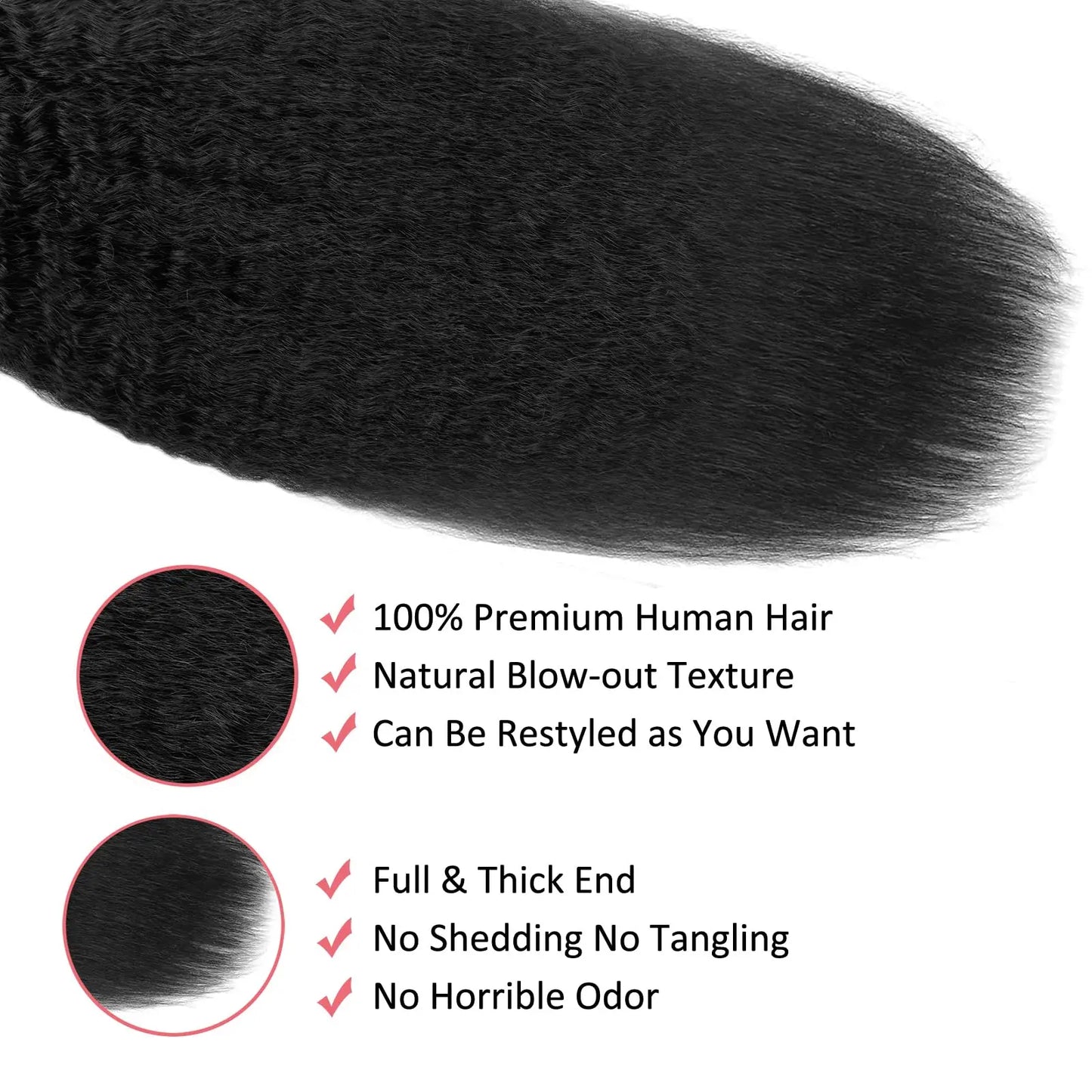 18 Inch Kinky Straight Clip in Hair Extensions Real Human Hair Yaki Straight