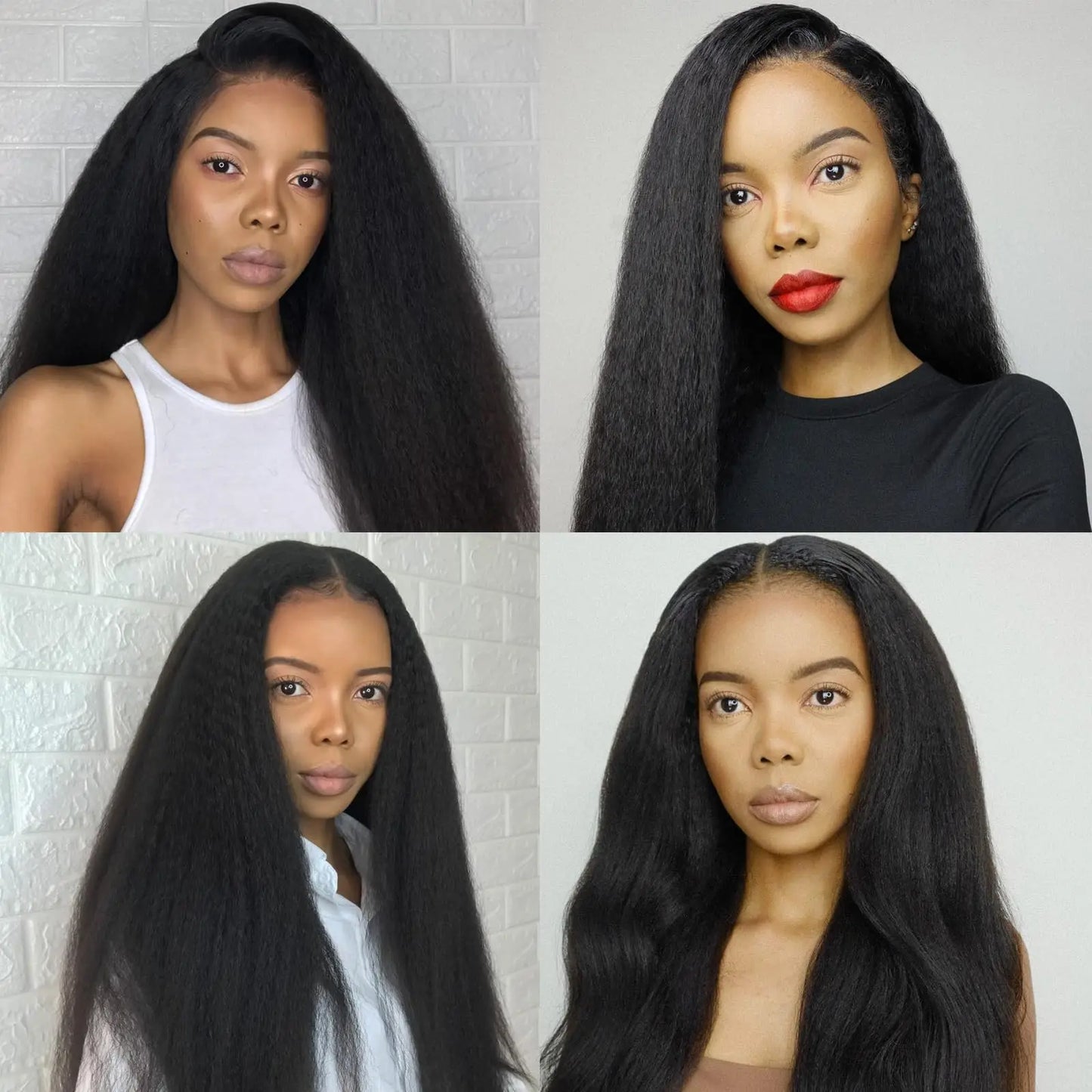 18 Inch Kinky Straight Clip in Hair Extensions Real Human Hair Yaki Straight