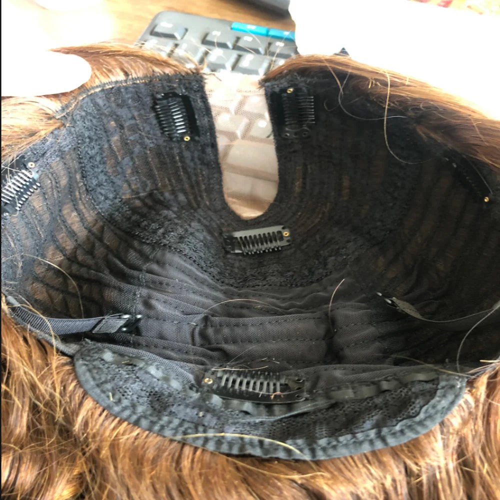 Dark Roots Balayage Chestnut brown 1x4 Size U Part Wig Human Hair  Kinky Curly Glueless