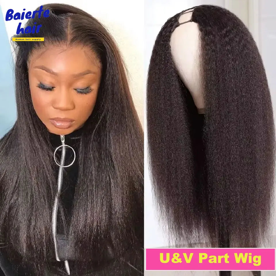 Kinky Straight V Part Wig Glueless Wig Human Hair Ready To Wear