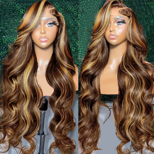 Hd Transparent Body Wave Lace Front Wig Colored Highlight Human Hair Wigs