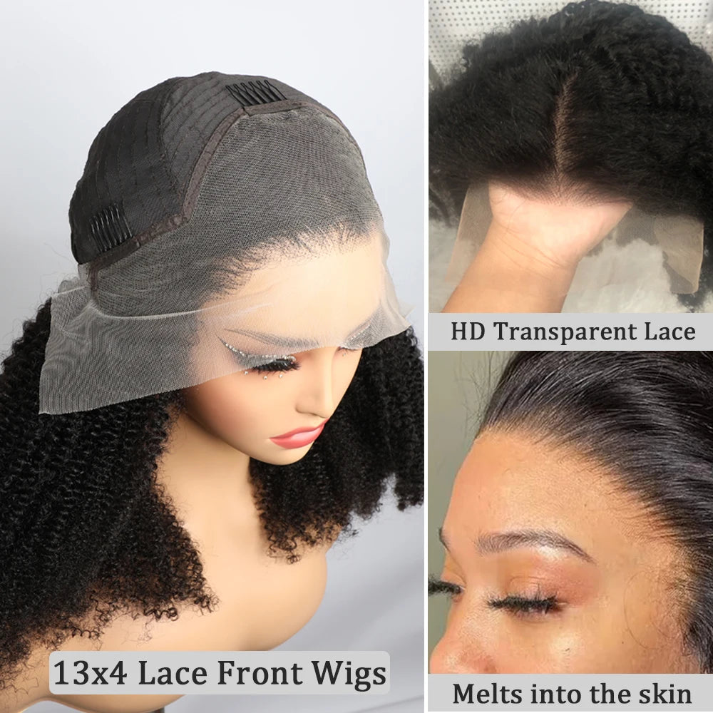 Afro Kinky Curly 13x4 Lace Front Wigs 4B 4C Brazilian Human Remy Hair