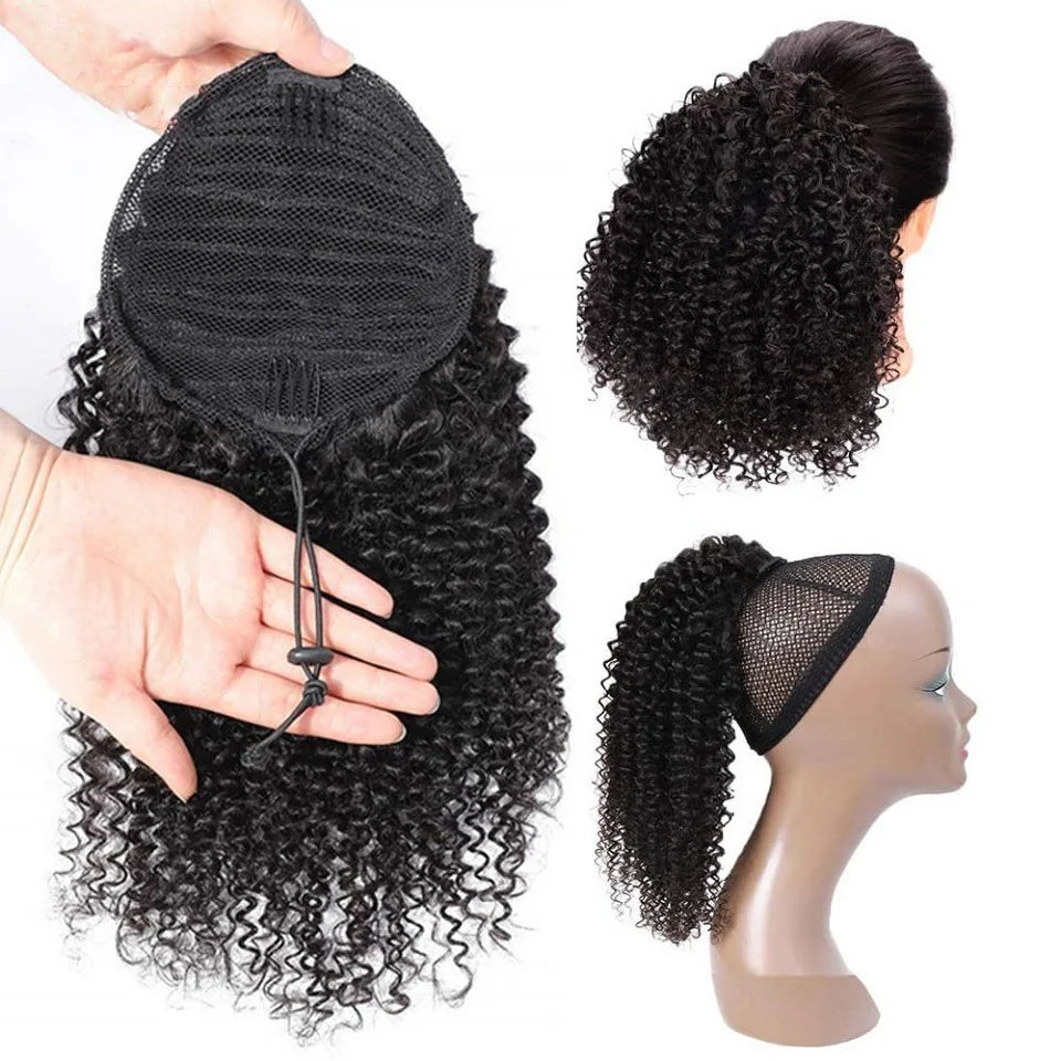 Curly Clip Ponytail Human Hair 100/160gram Brazilian Virgin Kinky Curly Drawstring Ponytail