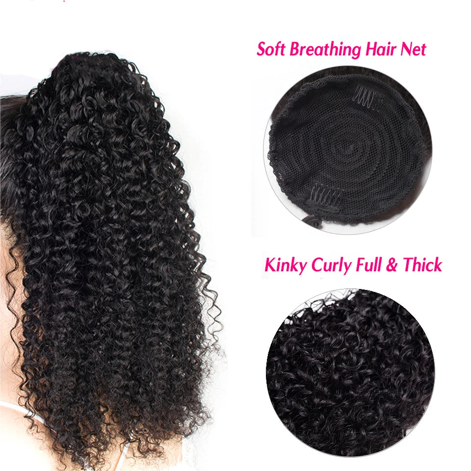 Curly Clip Ponytail Human Hair 100/160gram Brazilian Virgin Kinky Curly Drawstring Ponytail