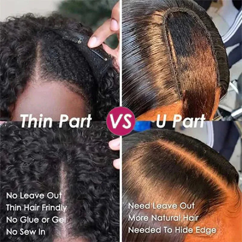 Kinky Curly U V Part Wig Human Hair No Leave Out No Glue Brazilian Deep Curly Wave