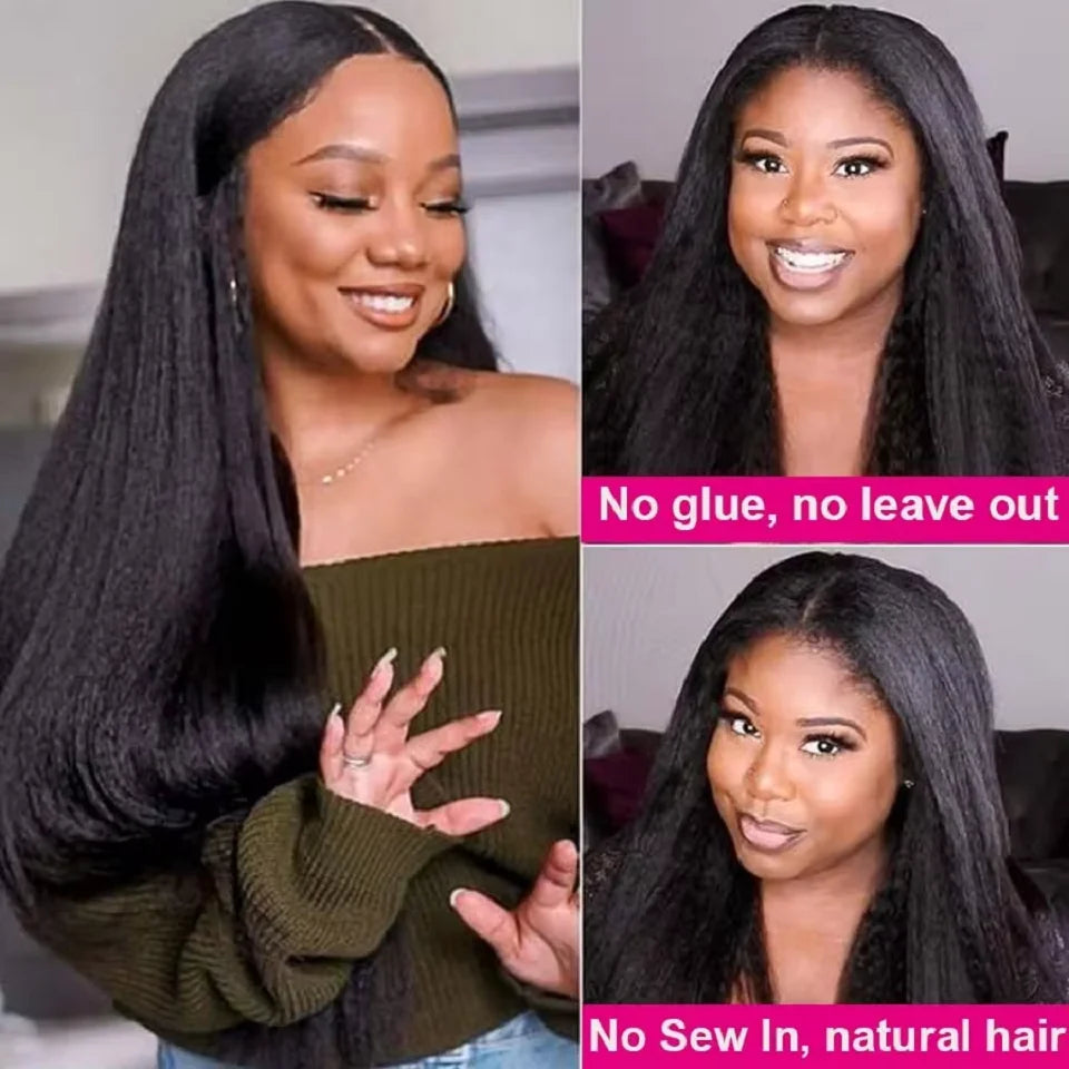 Kinky Straight V Part Wig Glueless Wig Human Hair Ready To Wear