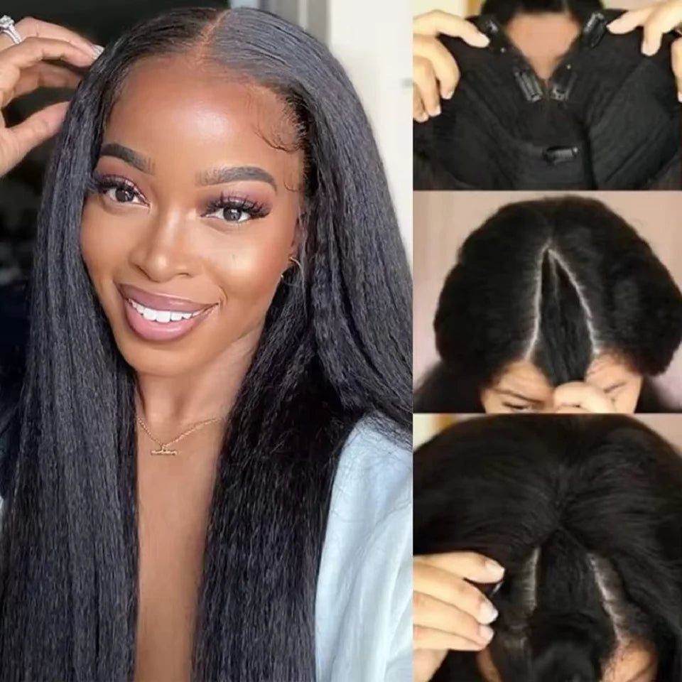 Kinky Straight V Part Wig Glueless Wig Human Hair Ready To Wear