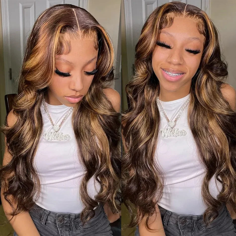 Hd Transparent Body Wave Lace Front Wig Colored Highlight Human Hair Wigs