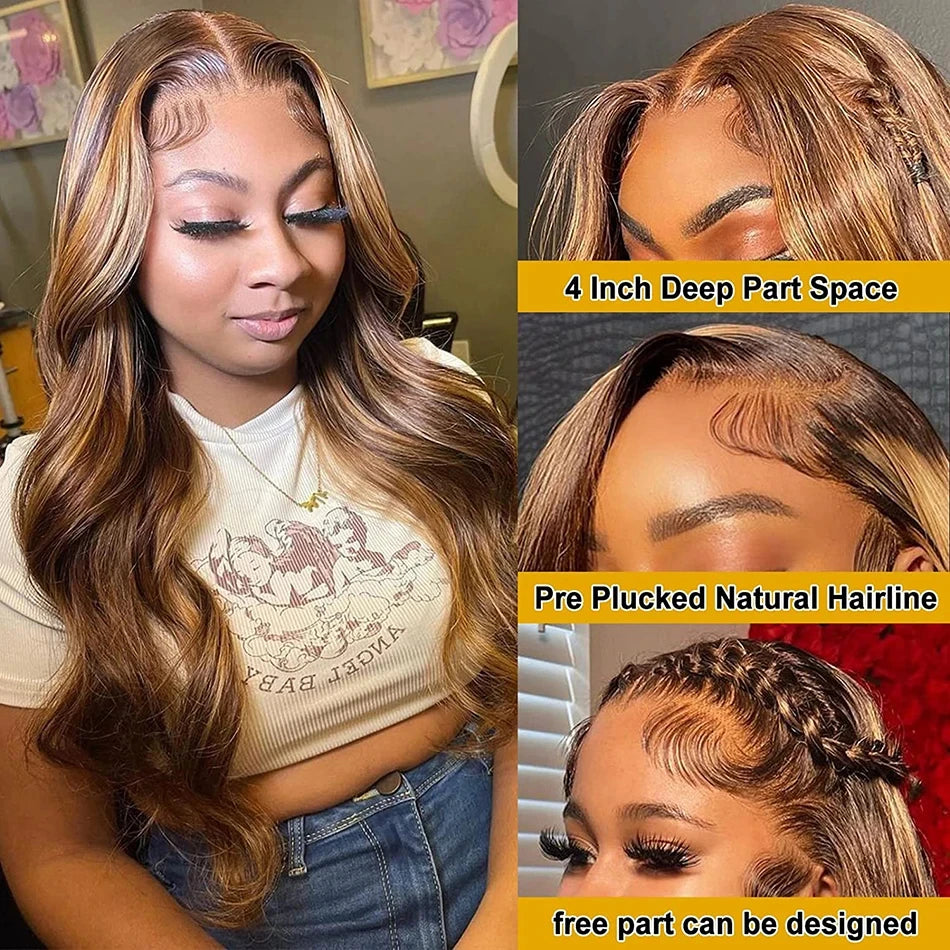 Hd Transparent Body Wave Lace Front Wig Colored Highlight Human Hair Wigs