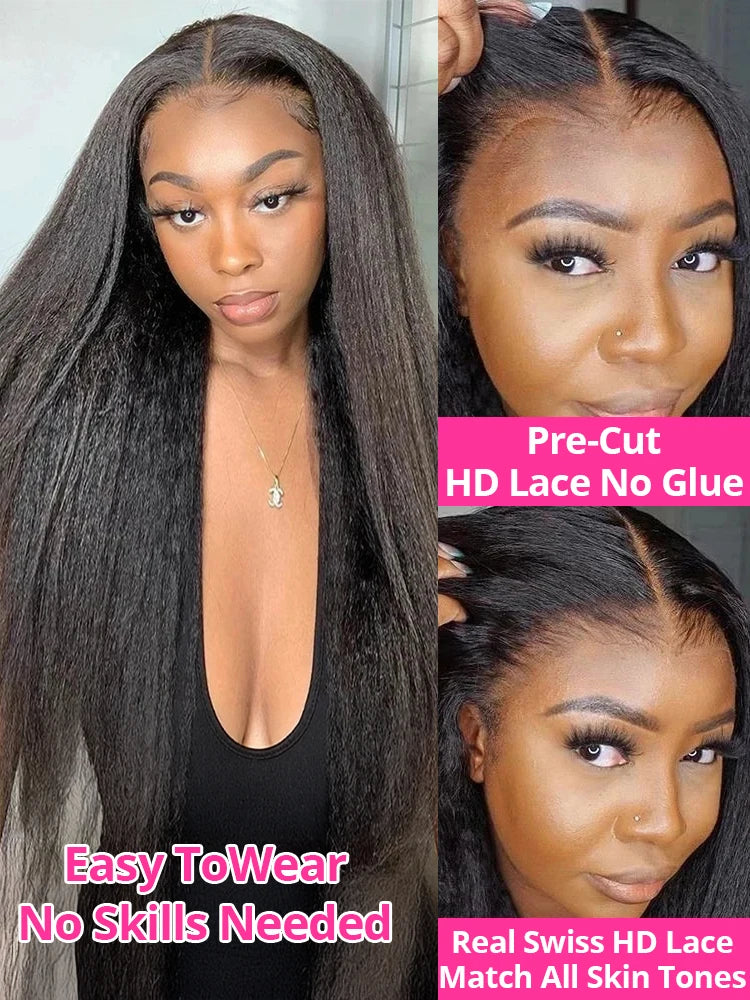 Yaki Kinky Straight Human Hair Wigs Glueless Wig Ready To Wear And Go