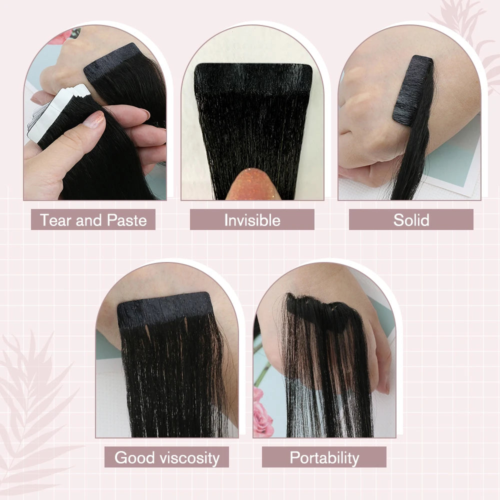 Tape in Hair Extensions Human Hair Real Natural Brazilian Remy Hair Straight