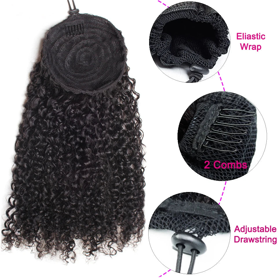 Curly Clip Ponytail Human Hair 100/160gram Brazilian Virgin Kinky Curly Drawstring Ponytail