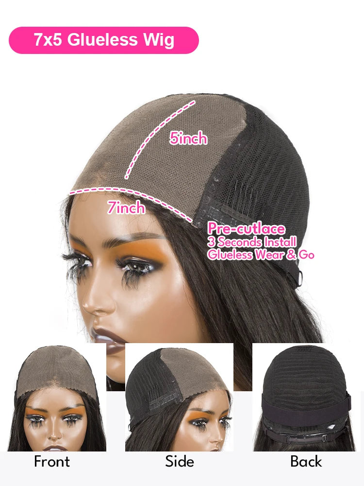 Yaki Kinky Straight Human Hair Wigs Glueless Wig Ready To Wear And Go