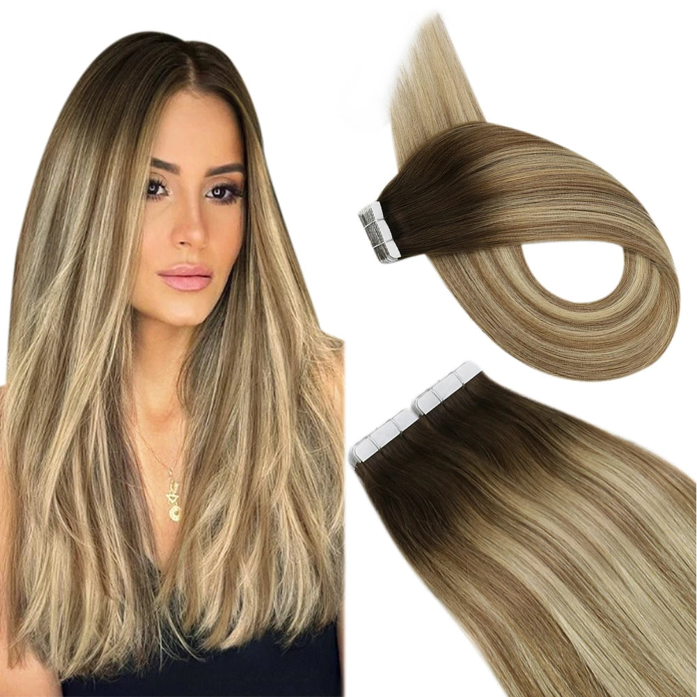 Tape in Hair Extensions Human Hair Real Natural Brazilian Remy Hair Straight