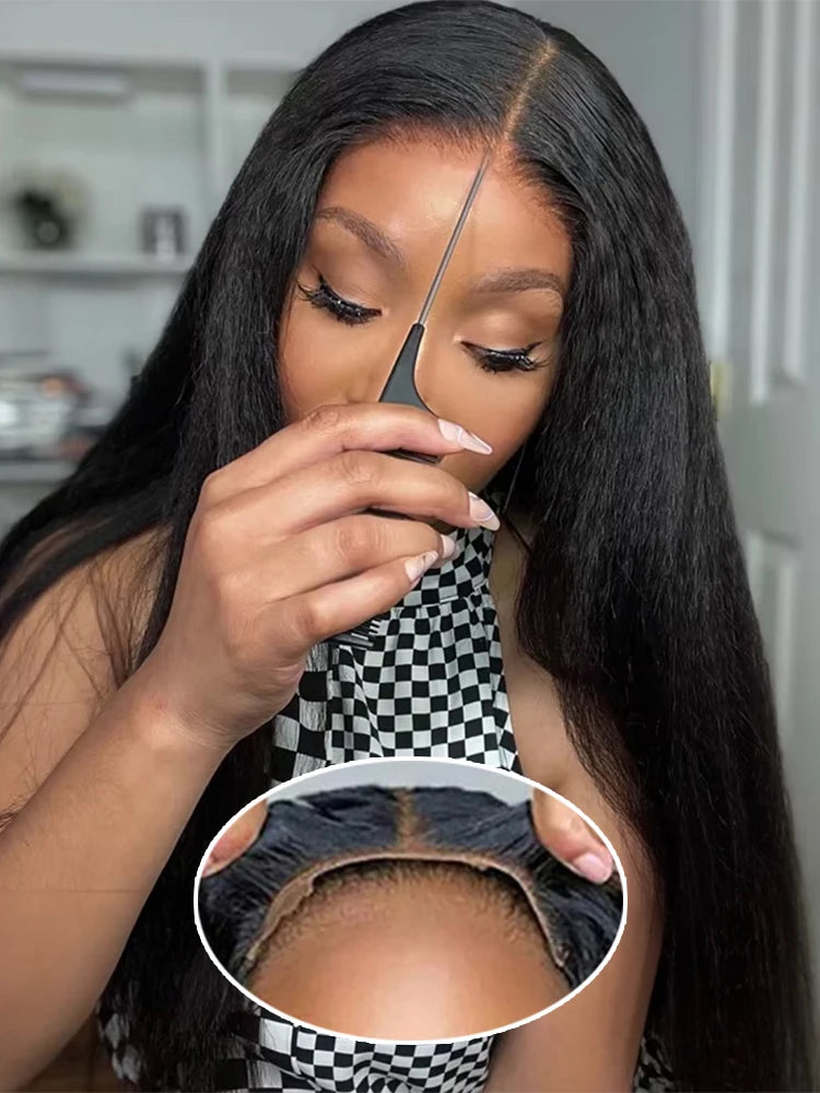 Yaki Kinky Straight Human Hair Wigs Glueless Wig Ready To Wear And Go