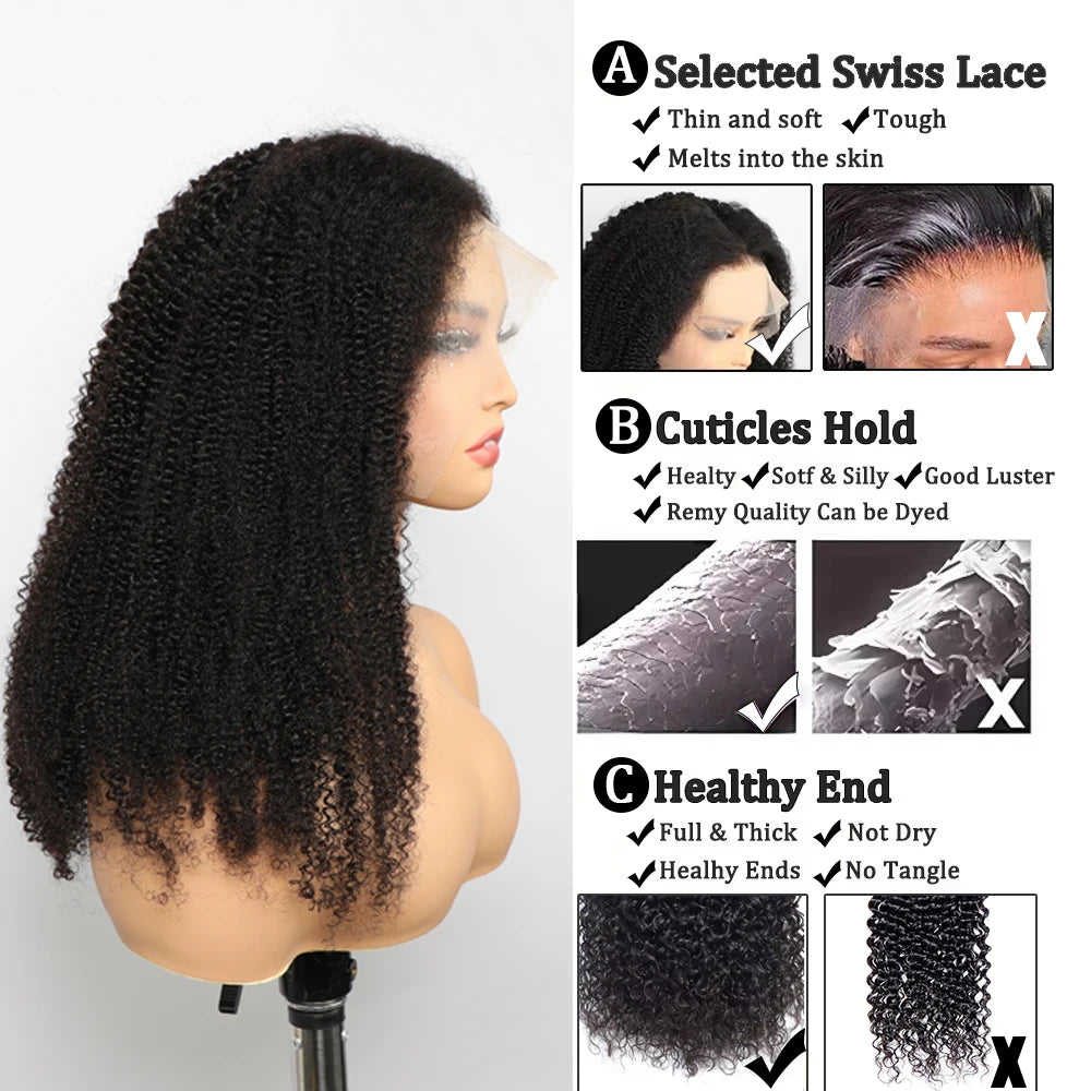 Afro Kinky Curly 13x4 Lace Front Wigs 4B 4C Brazilian Human Remy Hair