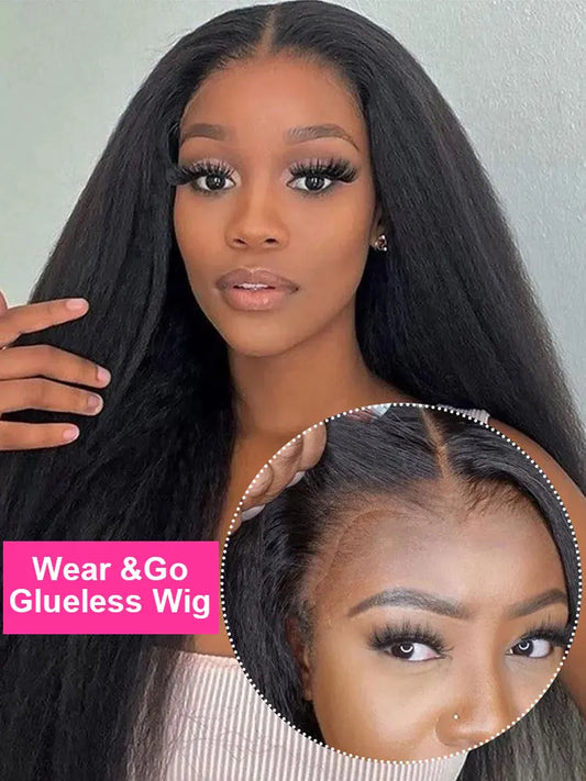 Yaki Kinky Straight Human Hair Wigs Glueless Wig Ready To Wear And Go
