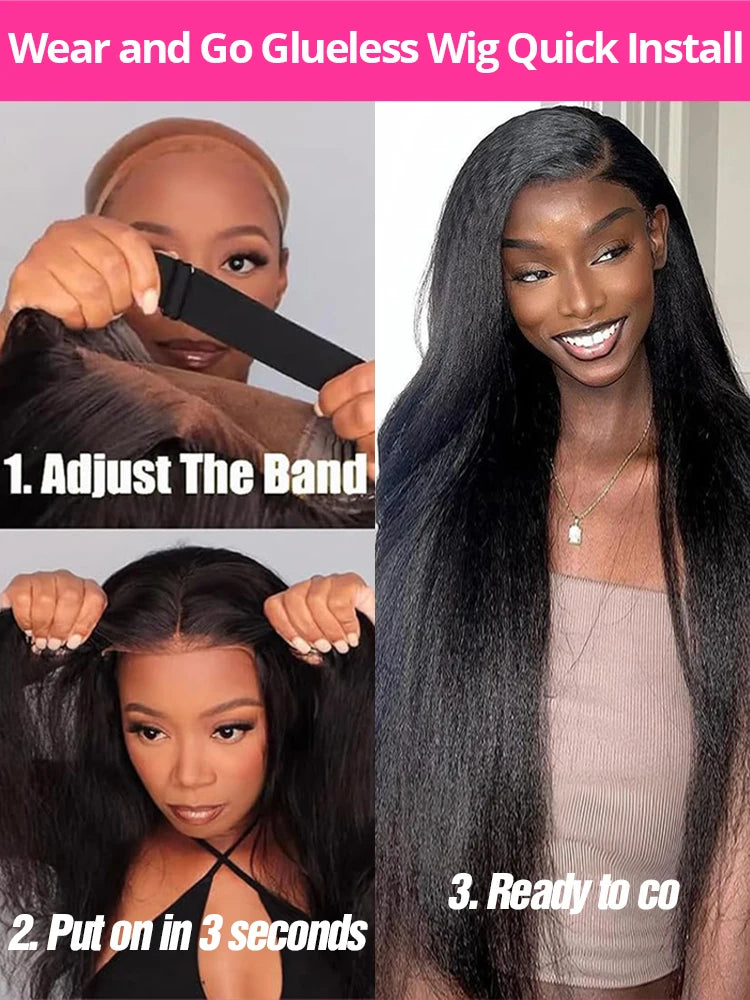 Yaki Kinky Straight Human Hair Wigs Glueless Wig Ready To Wear And Go