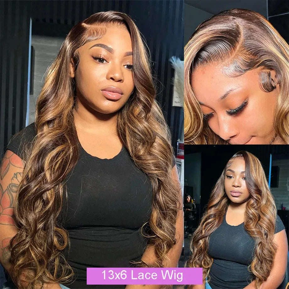 Hd Transparent Body Wave Lace Front Wig Colored Highlight Human Hair Wigs