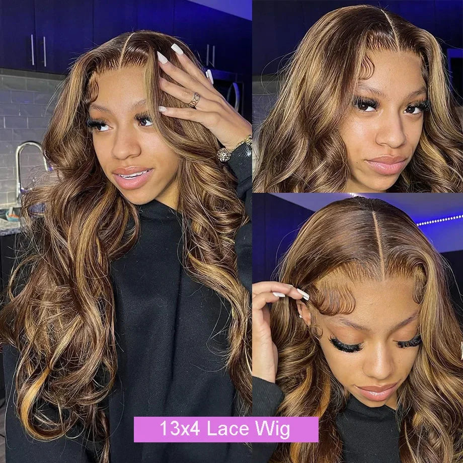 Hd Transparent Body Wave Lace Front Wig Colored Highlight Human Hair Wigs