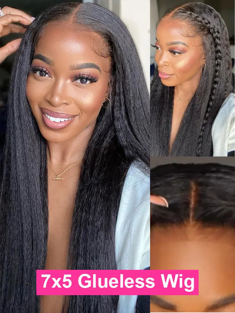Yaki Kinky Straight Human Hair Wigs Glueless Wig Ready To Wear And Go