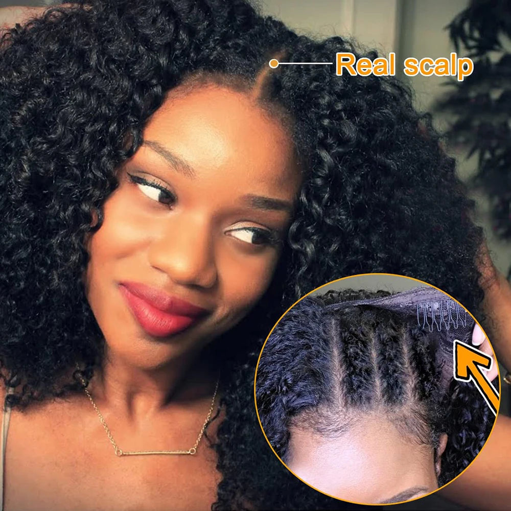 Kinky Curly U V Part Wig Human Hair No Leave Out No Glue Brazilian Deep Curly Wave