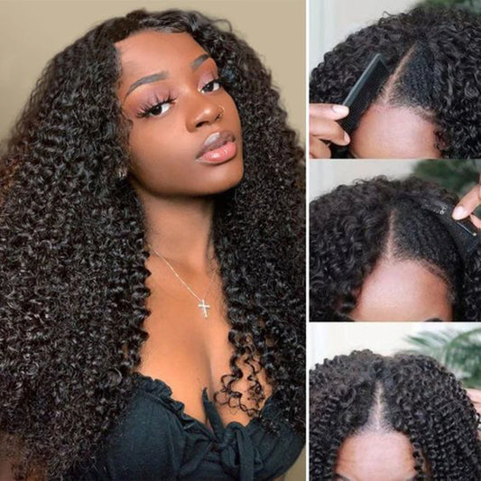 Kinky Curly U V Part Wig Human Hair No Leave Out No Glue Brazilian Deep Curly Wave
